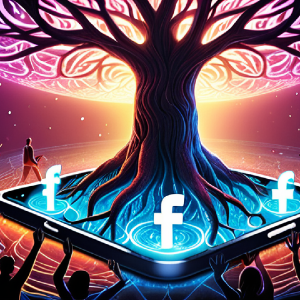 **Prompt:** A vibrant, dynamic illustration depicting diverse hands emerging from glowing social media screens (representing platforms like Facebook, Instagram, LinkedIn, TikTok), collectively nurturing a magnificent, flourishing tree with roots deeply embedded in a digital landscape. The tree symbolizes boundless opportunities and strong, interconnected networks, with abstract light trails and energy flows suggesting growth and transformation. Emphasize the concept of social media as a fertile ground for unlimited potential.